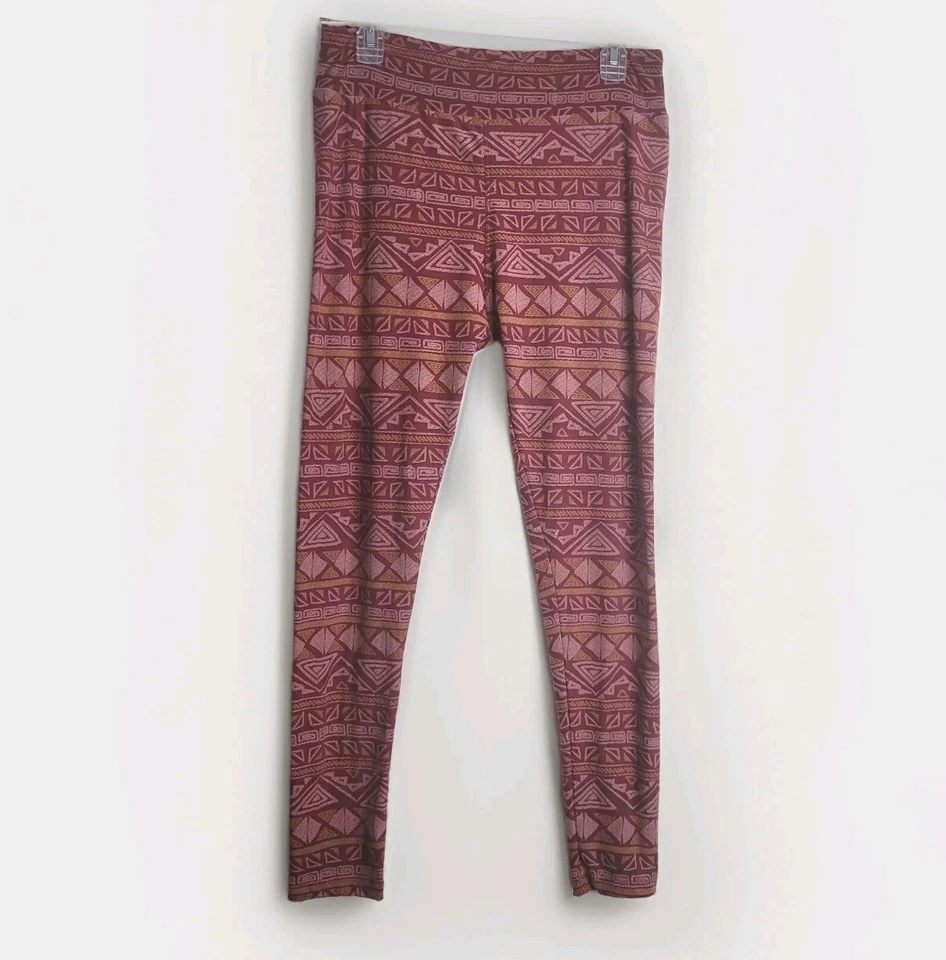 LULAROE Womens Leggings L OS One Size Tall Curvy Burgundy Rust Aztec Stripe Boho - Image 2 of 4