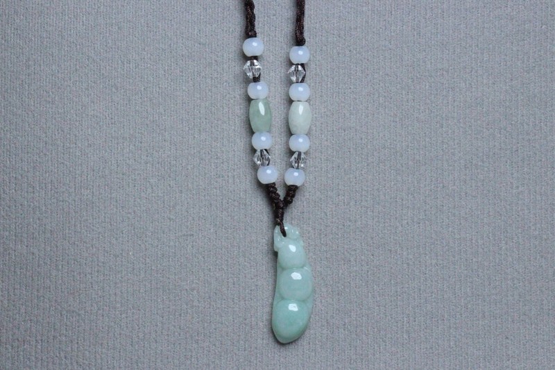 Cert'd Natural Light green A Jadeite jade Hand-Carved Green beans Pendant