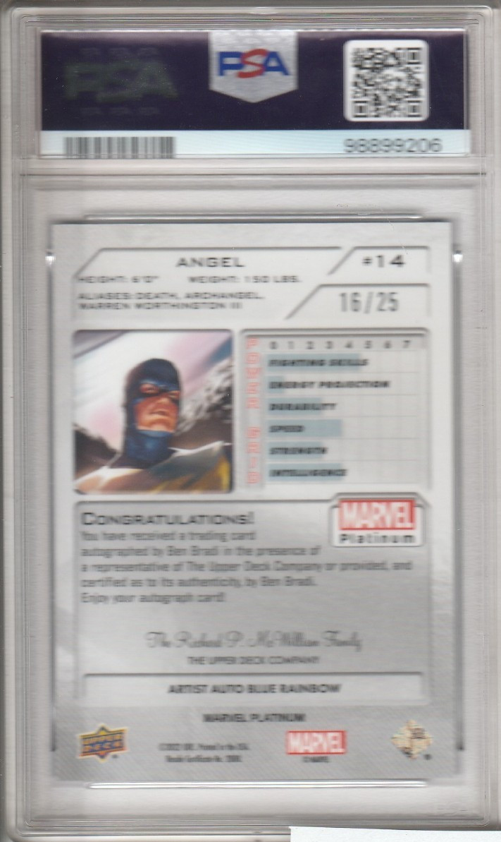 2023 MARVEL PLATINUM * BLUE AUTO * ANGEL * PSA 9 * #16/25 * ( POP 1 )!!! view 2