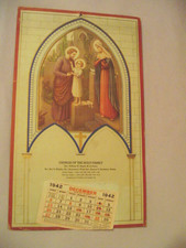 Church Of The Holy Family Litho In U.S.A. December Only 1942 Calendar FREE SHIP