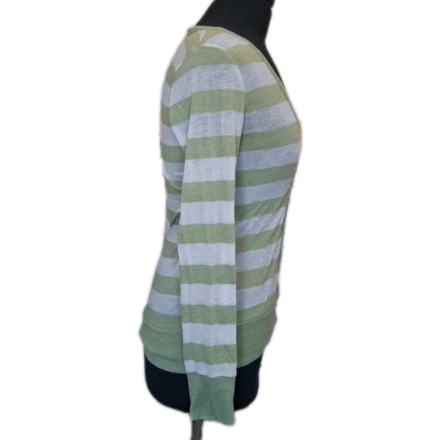 2000s striped deep V cardigan vintage M Y2K Thin Green White