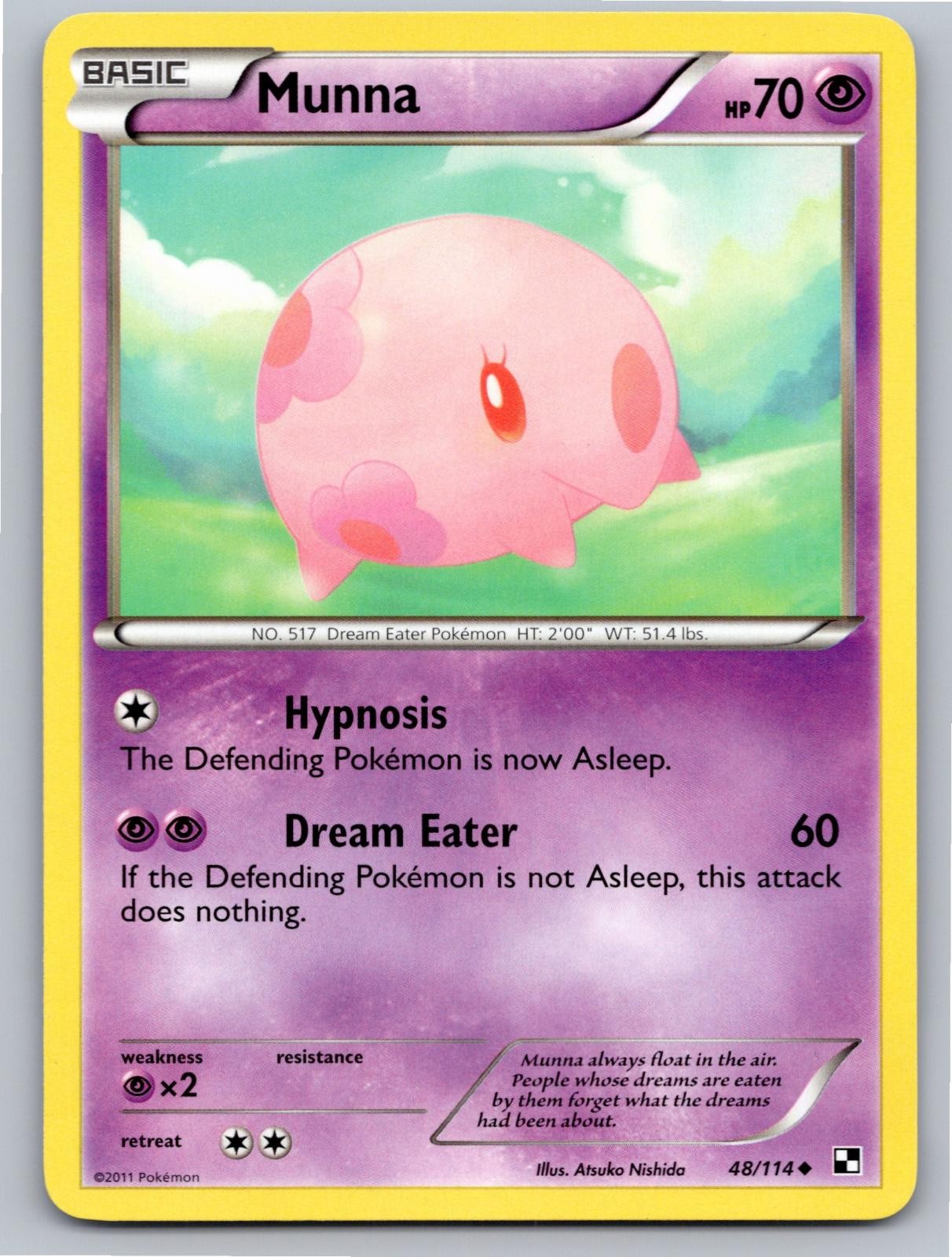2011 POKEMON BLACK & WHITE MUNNA 48/114 UC NM A103244 FREE S&H