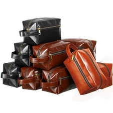 Hillban 10 Pcs Groomsmen Gift Leather Toiletry Bag for Men Travel Shaving Kit