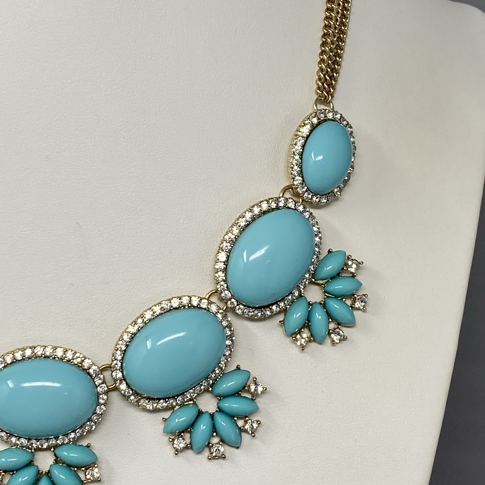 Chunky Statement Necklace Turquoise Cabochons Gol… - image 5