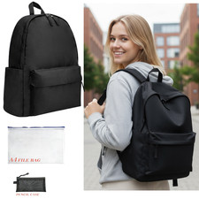 Black Backpack Rucksack Large Mens Womens Bag Travel Work School Hiking Sports