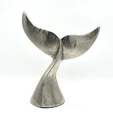 Silver Aluminum Whale Tail Figurine Coastal Beach Home Decor Nautical Sculpture
