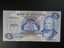 NICE 1984 BANK OF SCOTLAND £5 BANKNOTE FRESH ORIGINAL aUNC/UNC~LARGER SIZE