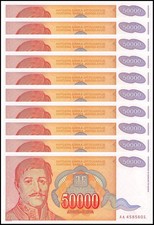 Yugoslavia 50000 Dinara, 1994, P-142, UNC X 10 PCS
