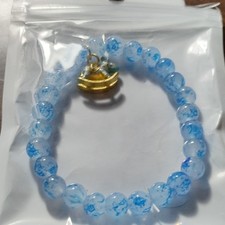 Blue Beaded Plastic Bracelet with Rocking Horse Dangle Charm for Kids