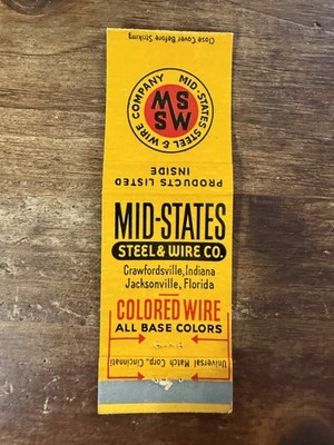 G214 Mid States Steel & Wire Co Crawfordsville Indiana Vintage Matchbook Cover