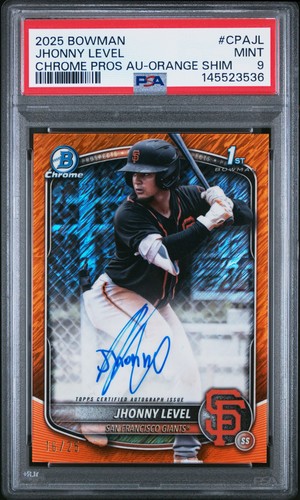 2025 Bowman #CPAJL Jhonny Level Auto Orange Shimmer PSA 9