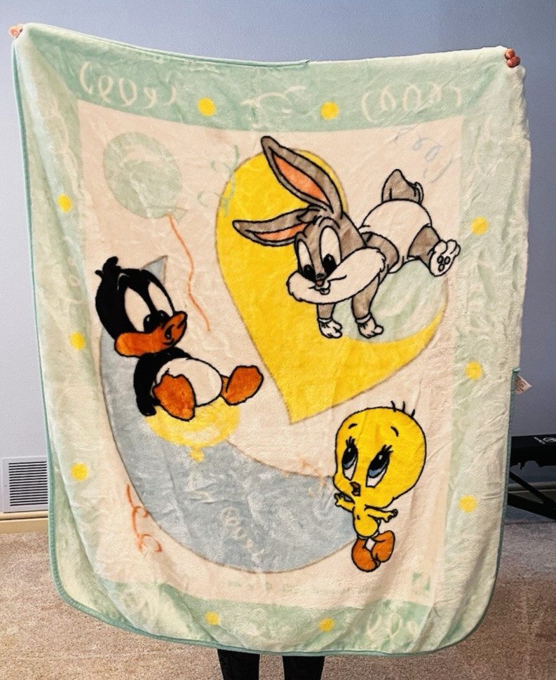 Vintage Baby Looney Tunes Blanket by Novatex Y2K Collectible *FLAWED READ* BIN41