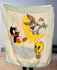 Vintage Baby Looney Tunes Blanket by Novatex Y2K Collectible FLAWED READ BIN41