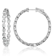 925 Sterling Silver 3.5mm CZ Round Medium Hoop Earrings