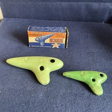 3 Ocarina Made in USA Vintage Black Plastic Flutes Instrument one boxed