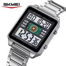 Lighting Stylish Mens Digital Watch Stainless Steel Countdown Stopwatch