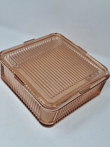Federal Depression Glass Pink Large 8" x 8" inside Sq Ribbed Refrigerator Dish