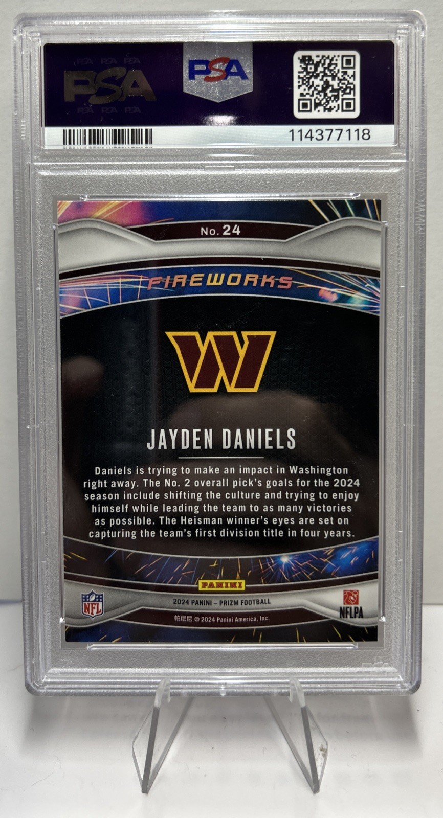 Jayden Daniels 2024 Panini Prizm Fireworks RC CARD#24 PSA 10 GEM MINT! view 3