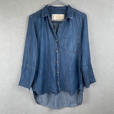 VTG Bella Dahl USA MADE Blue Tencel BD Chambray Shirt High Low Western Classic S