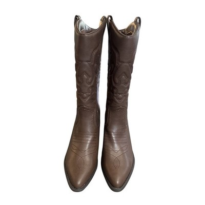 Soda Women s 7.5 Brown Western Cowboy Pointed Toe Knee High Pull On Tabs Boots