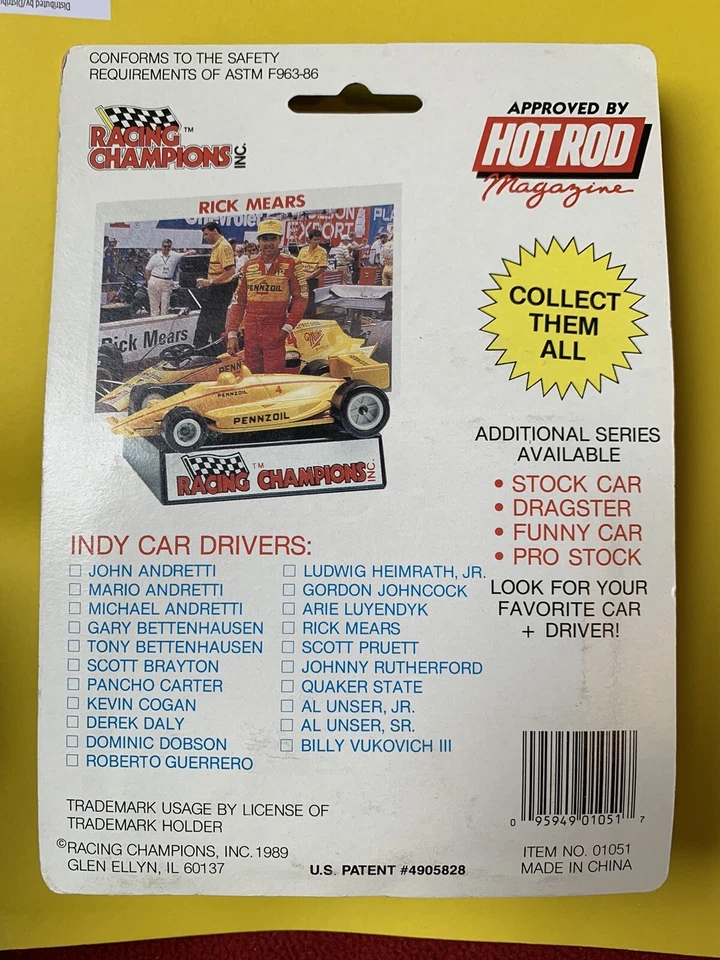 Scott Pruett 1989 fondo plano techo rojo Inn Indy Car Racing Champion 1/64 diecast Foto 4 de 4