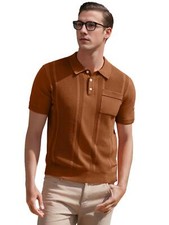 Mens Polo Shirts Short Sleeve Textured Knit Shirt Summer Casual Shirts S-XXL