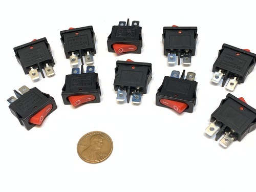 10 Pieces RED slim Rocker Switch SPST 10a 12v KCD1-110 latch On Off 2 ...