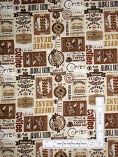 Coffee Beans Ads Arabica Blend Cotton Fabric Timeless Treasures C7259 By Yard