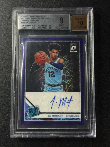JA MORANT BGS 9 2019-20 DONRUSS OPTIC #168 PURPLE VELOCITY RATED ROOKIE AUTO /10