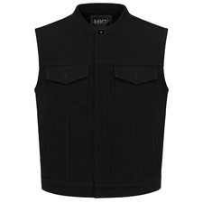 SOA Men's Black Denim Motorcycle Vest Club Concealed Carry Pocket, Zipper Vest