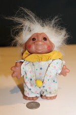 5" VTG 1986 DAM TROLL Boy DOLL Clown Birthday Gift Brown Eyes White Hair