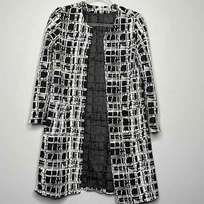 Ambar black and white window pane open cardigan with pockets
