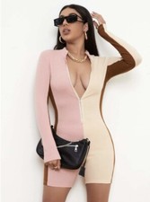 Zip Half Placket Colorblock Romper Medium