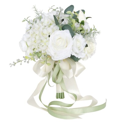Wedding Bridal Bouquet Bridesmaid Bouquet Artificial Wedding Bouquet White Ro...