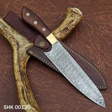 Custom Handmade 440c Stainless steel Chef knife Etching on Blade with Leather