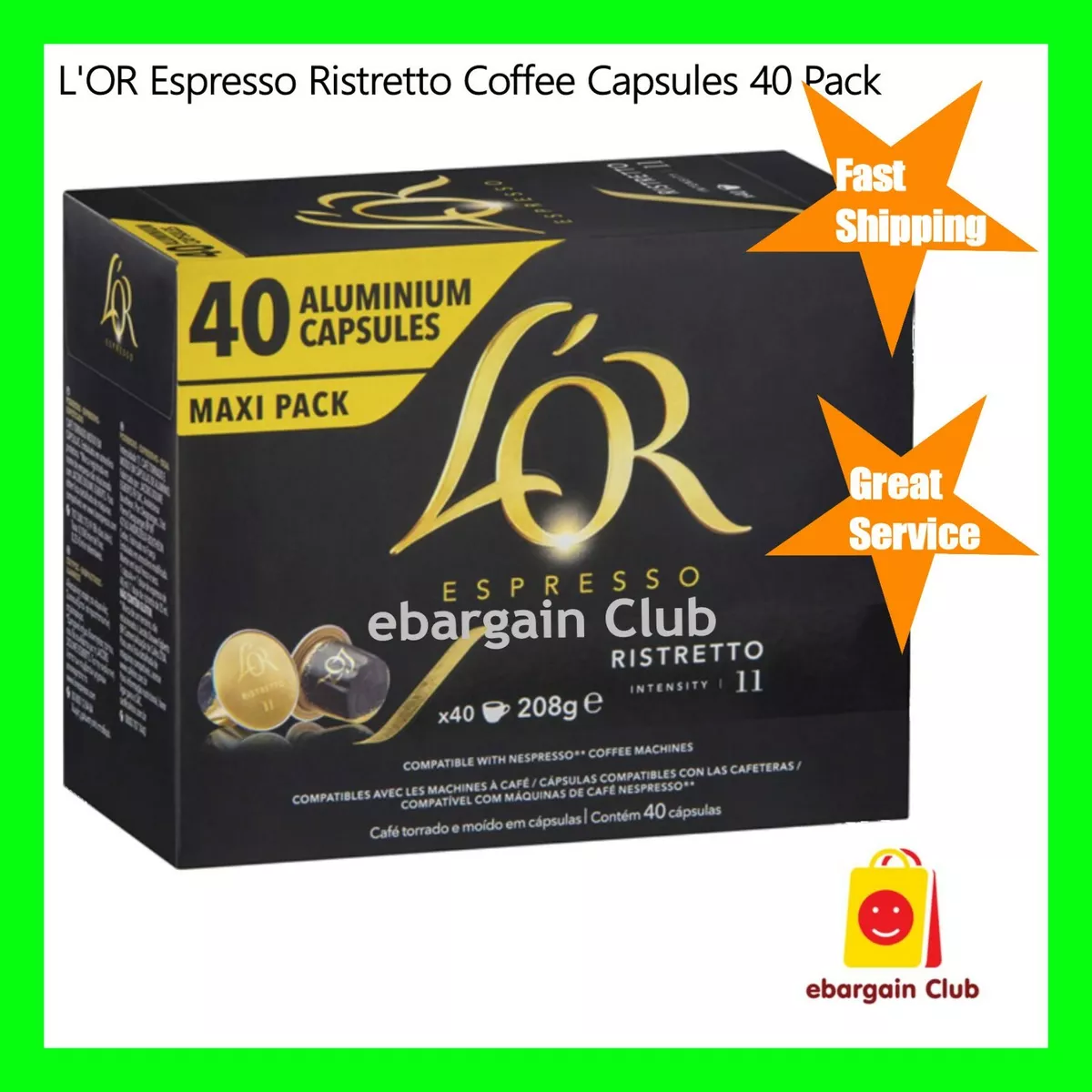 L'OR Espresso Coffee Ristretto 40 Capsules Pod Nespresso Compatible LOR eBC