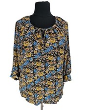 Karen Kane Womens Tunic Top Plus Size 1X Yellow Floral Long Sleeves V-Neck  77P