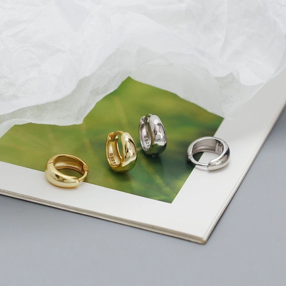 8.5/10/12mm Real s925 Sterling Silver Solid Oval Thick Hoop Huggie Clip Earring - Image 4 of 4