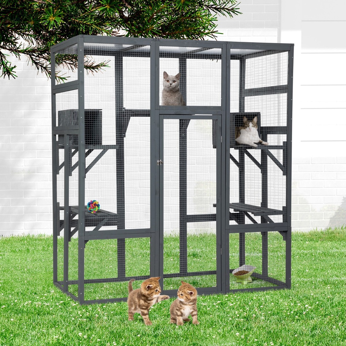 70'' Large Catio Outdoor Cat Enclosure Cat House with 7 Platforms