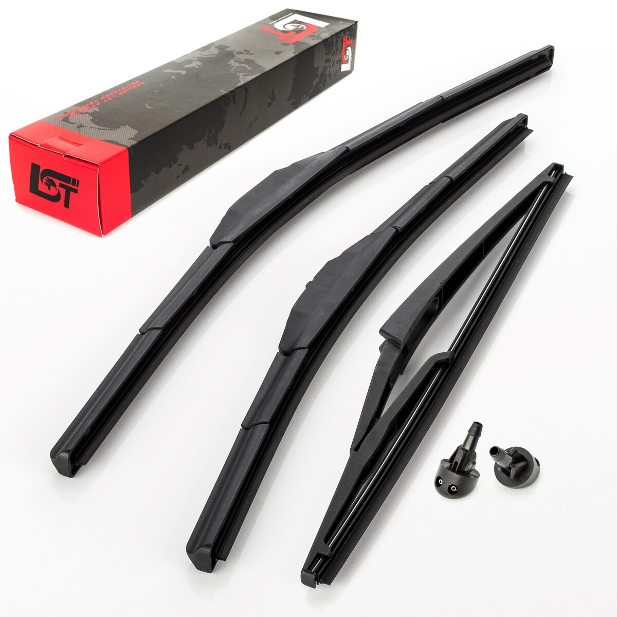 Windshield Wiper Blade Set Front with Nozzle + Rear for RENAULT CLIO 2 II