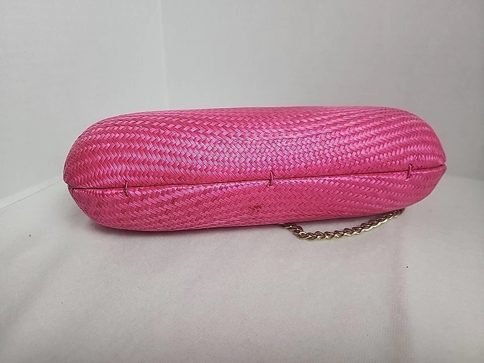 Bolso de Mano Vintage BEQUIZO Rosa Estuche Rígido Buntal Buri Paja Años 60 Prioridad Usado en Excelente Condición Foto 4 de 4