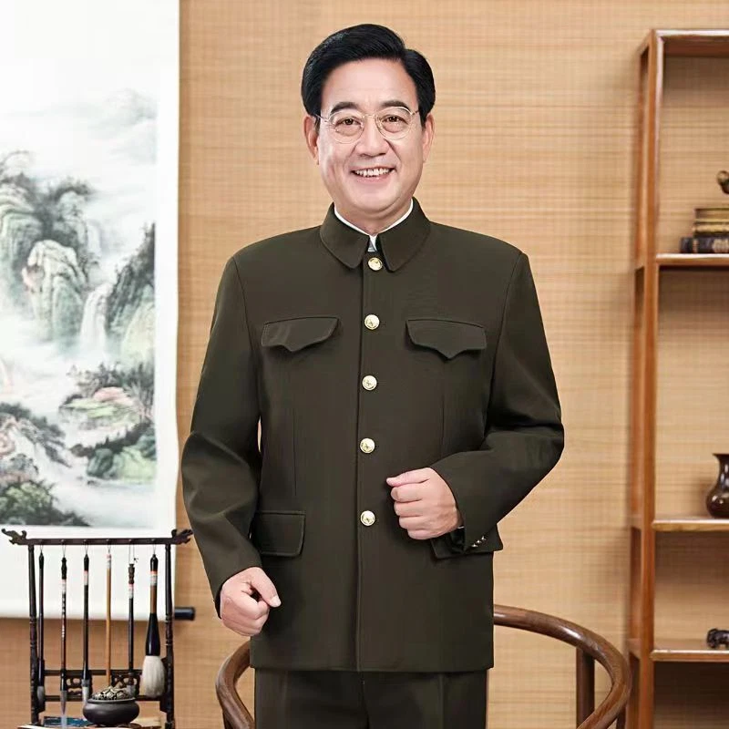 Traje túnica chino para hombre Abrigo Pantalones Tradicional Mao Zhongshan Blazers Chaquetas Foto 2 de 4