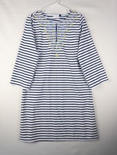 Cabana Life Talbots Dress Womens L Striped Fit Flare Knee Length Floral Spring