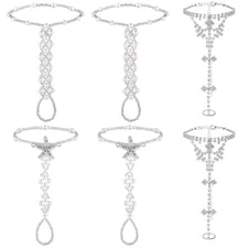 6 Pieces Rhinestone barefoot sandals for Women Wedding Beach Anklet Chain wit...