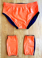 Men&rsquo;s Pro Wrestling Trunks Orange/Black + Knee Pad Covers Sz S 30&ndash;32 Spandex