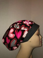 Valentine Bouffant Scrub Hat Mod Hearts Surgical Cap CRNA CNOR Chef Md Bonnet