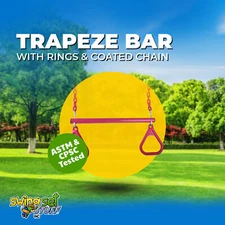 SWING SET STUFF TRAPEZE WITH RINGS AND COATED CHAIN PINK bar play hang park 0107