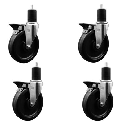 5 Inch Phenolic Swivel 1-3/4 Inch Expanding Stem Caster Set with Brake SCC