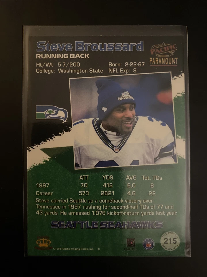 1998 Pacific Paramount Platinum Blue #215 Steve Broussard - Image 2 of 2