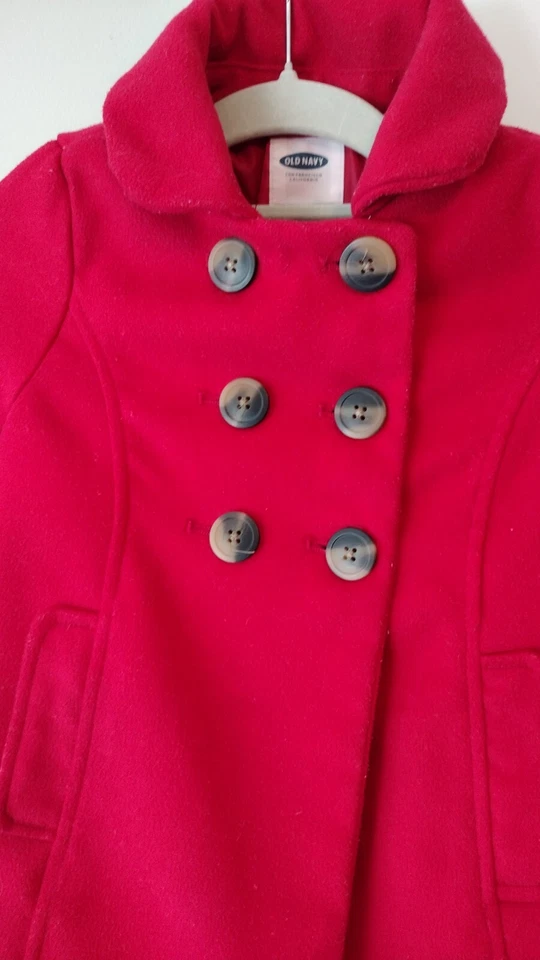 Old Navy Girls Size 4T Pea Coat Cute Red Blazer Jacket Fall Winter Lined - Image 3 of 4